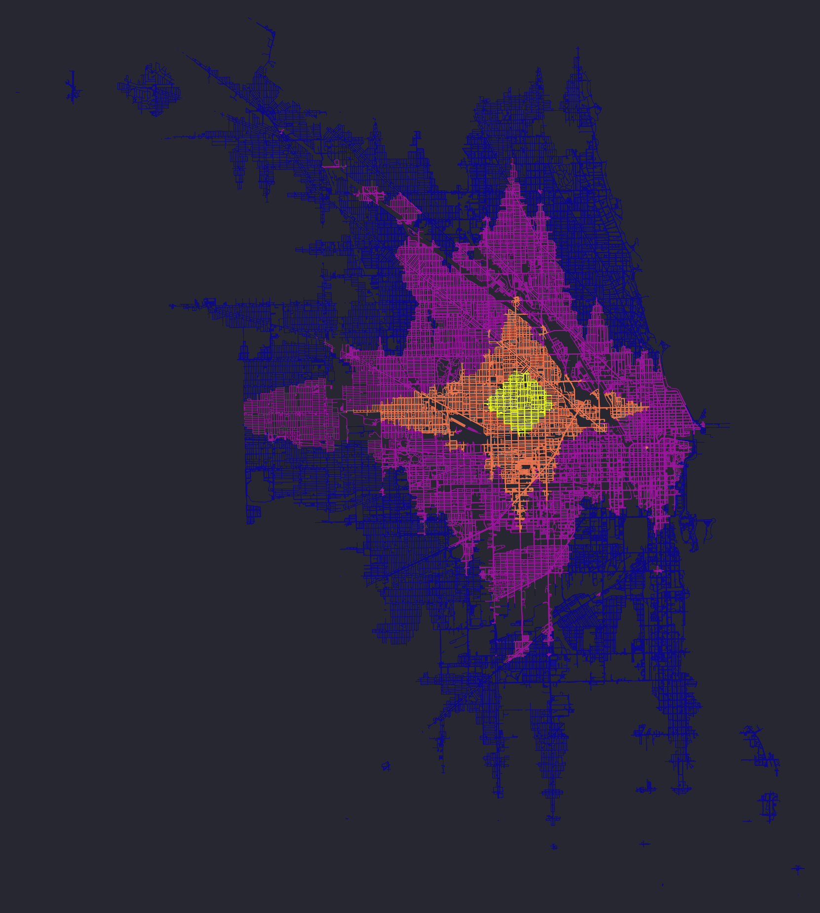 A transit isochrone centered on my apartment in Ukranian Village